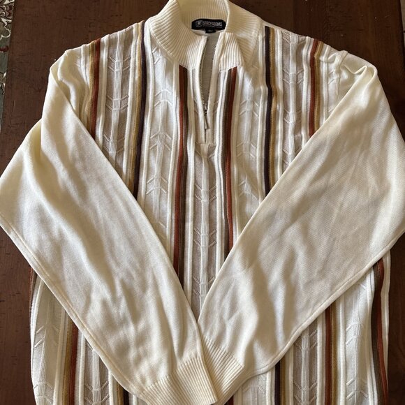 Stacy Adams Other - Stacy Adam’s Ivory 70’s Vibe Quarter Zip Sweater Size XL